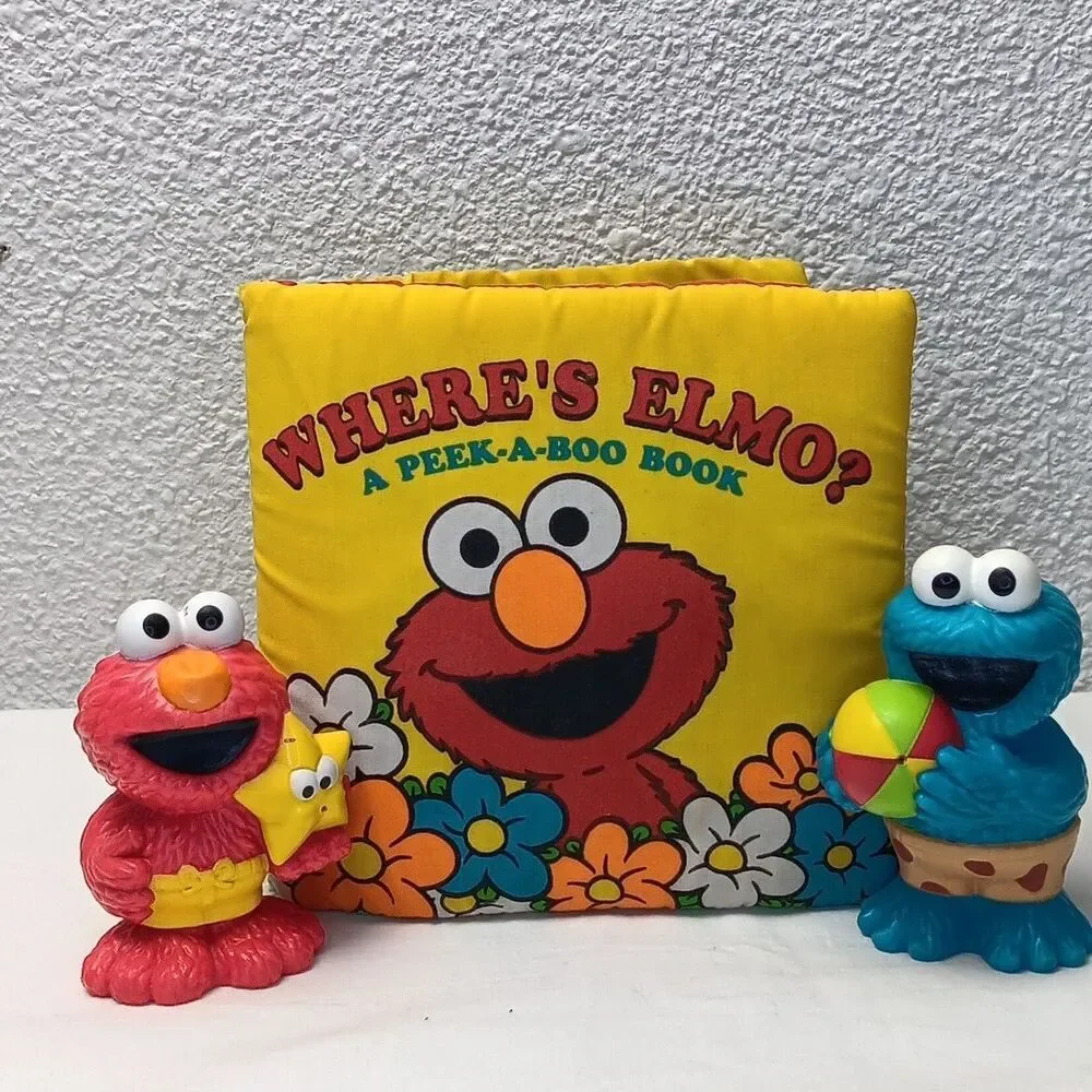 Sesame Street Lot Peek A Boo Soft Book & Cookie Monster Elmo Figures